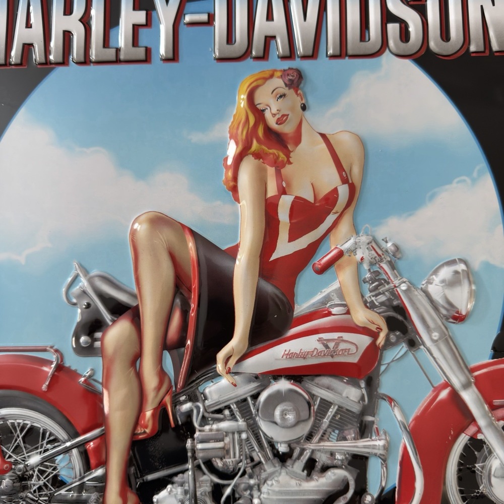 Harley-Davidson‎ Ande Rooney Embossed Tin Sign Classic Model's Babe Pin Up Art